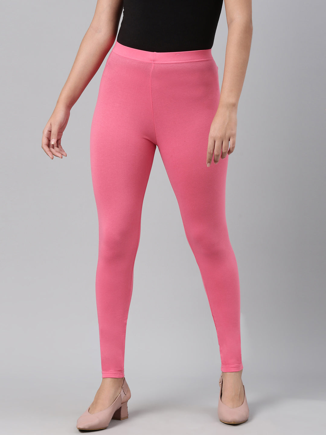 Women Solid Young Pink Ankle Length Leggings – Cherrypick