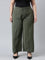 Women Solid Olive Green High Rise Crepe Wide Pant