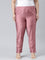 Women Dusty Rose Solid Mid Rise Metallic Pants