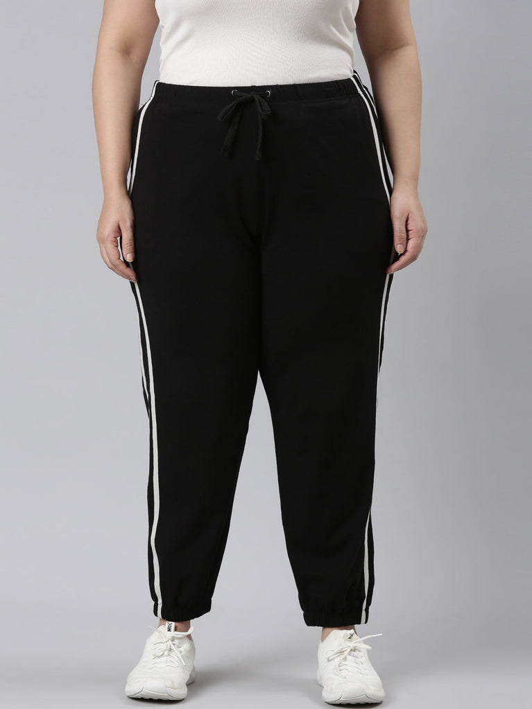 Women Grey Cotton Side Stripe Active Joggers