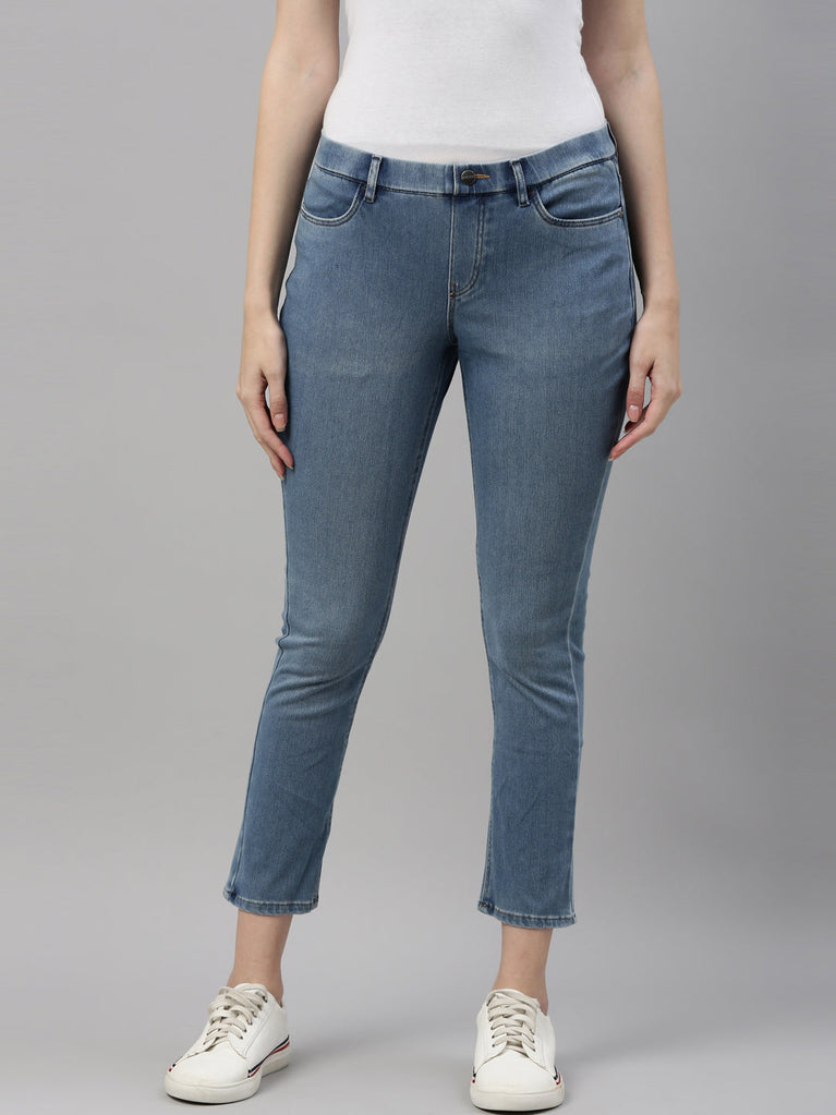 Women Solid Blue Denim Jeggings