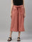 Women Solid Rust Linen Mid Rise Culottes