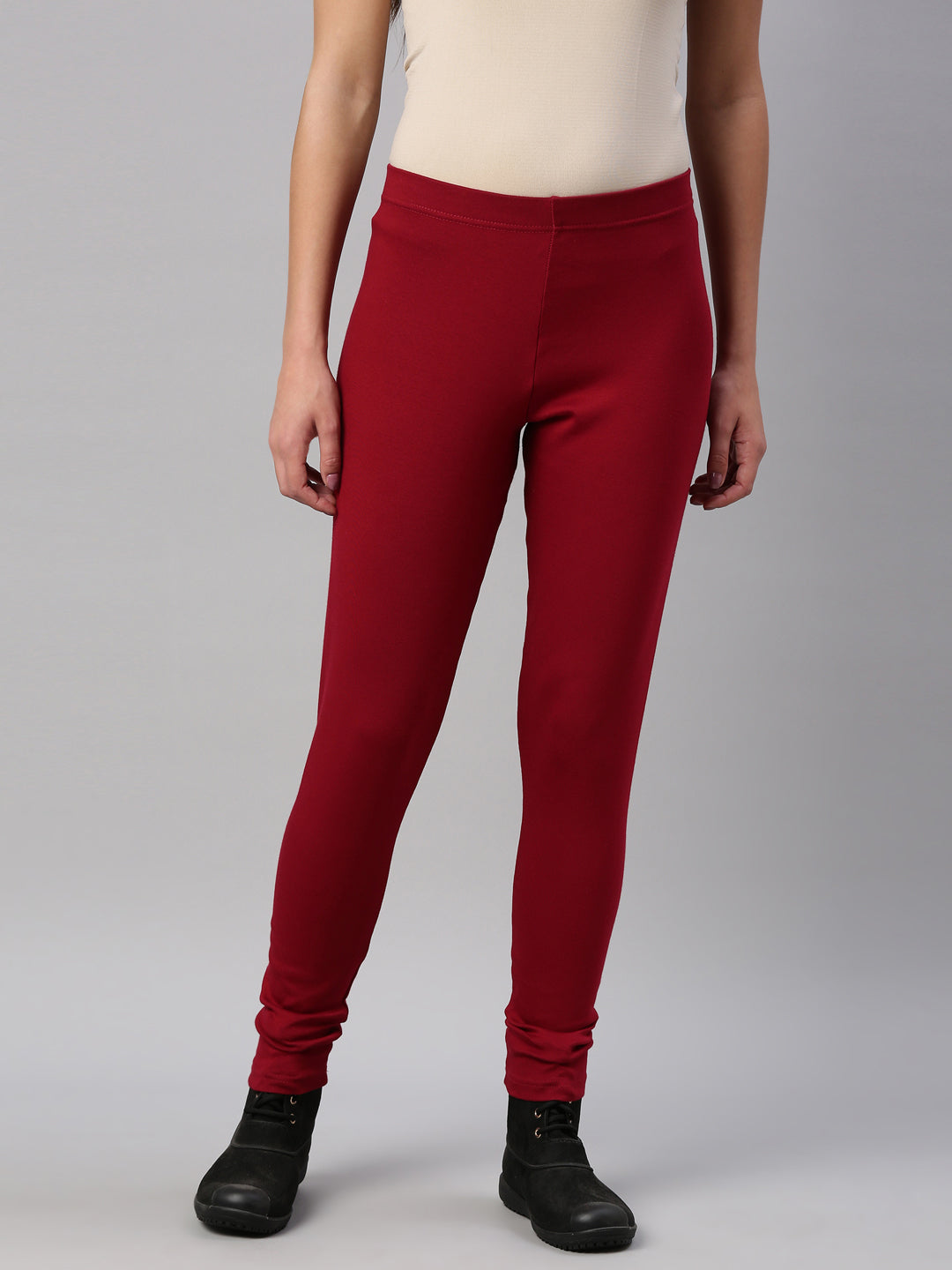 Women Solid Bright Red Ribbed Warm Leggings – Cherrypick