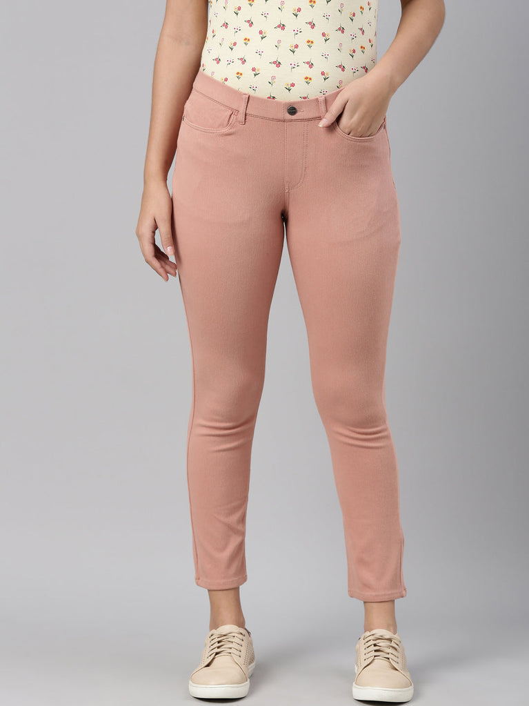 Women Solid Dusty Pink Comfort Fit Cotton Pants