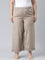 Women Solid Khaki Mid Rise Linen Wide Pant