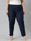 Women Navy Solid Mid Rise Metallic Pants