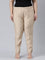 Women Solid Beige Straight Fit Silk Pant