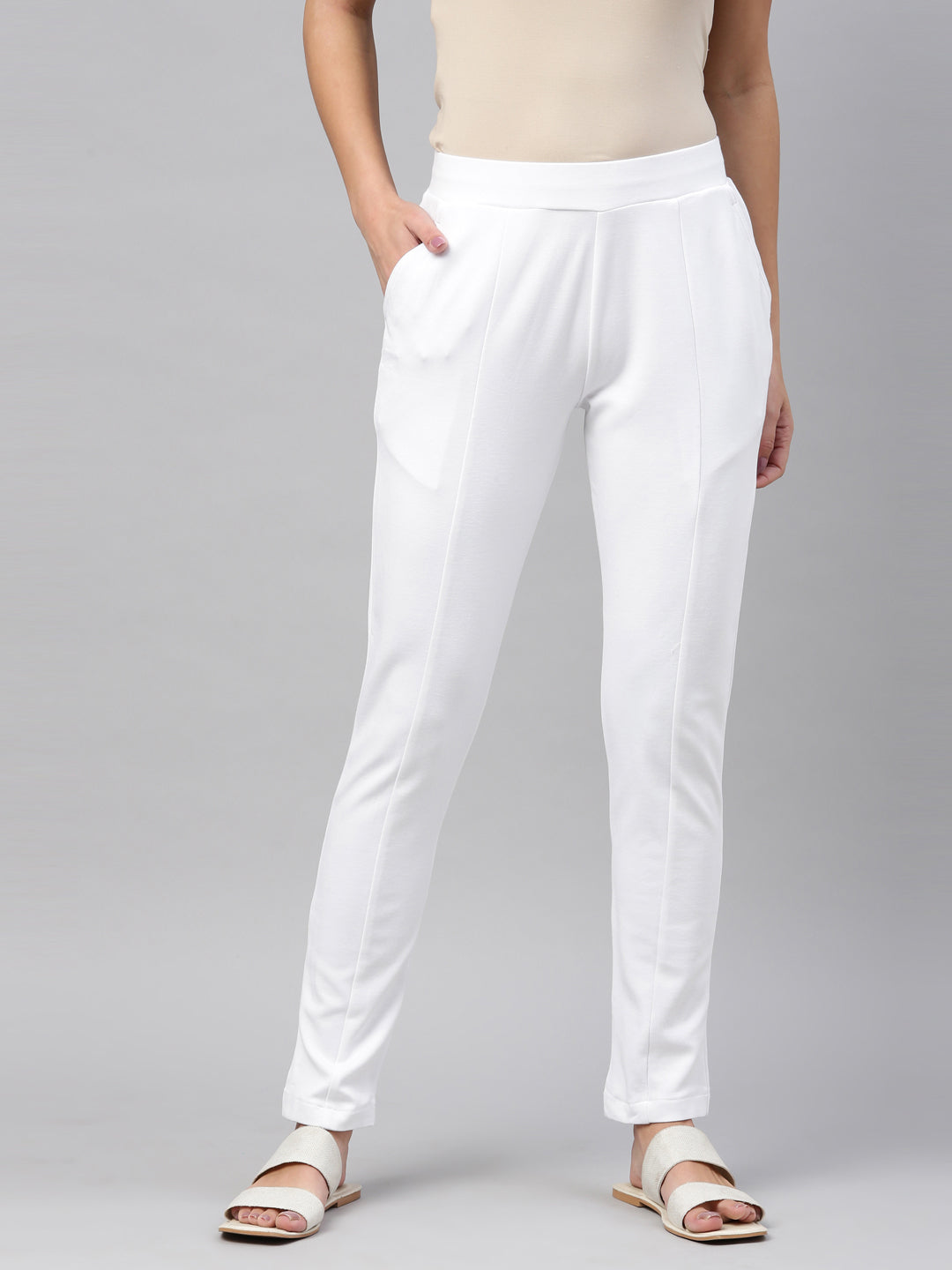 Women Solid White Stretch Ponte Pants – Cherrypick