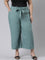 Women Solid Ocean Green Linen Mid Rise Culottes