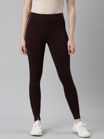 Brown Cotton Stretch Side Stripes Active Leggings