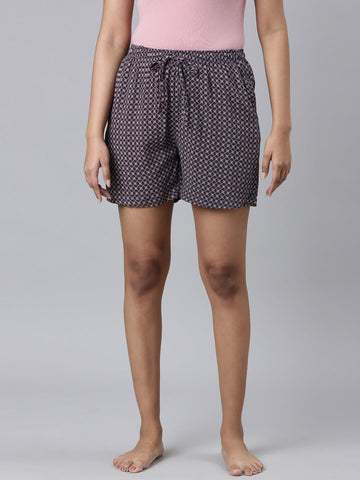 Women Printed Navy Viscose Lounge Shorts