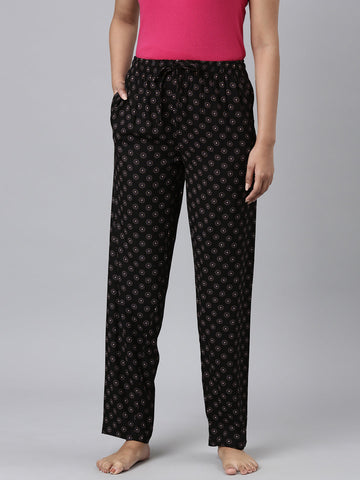 Women Printed Blue Cotton Woven Lounge Pants