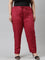 Women Solid Light Maroon Mid Rise Cotton Pants