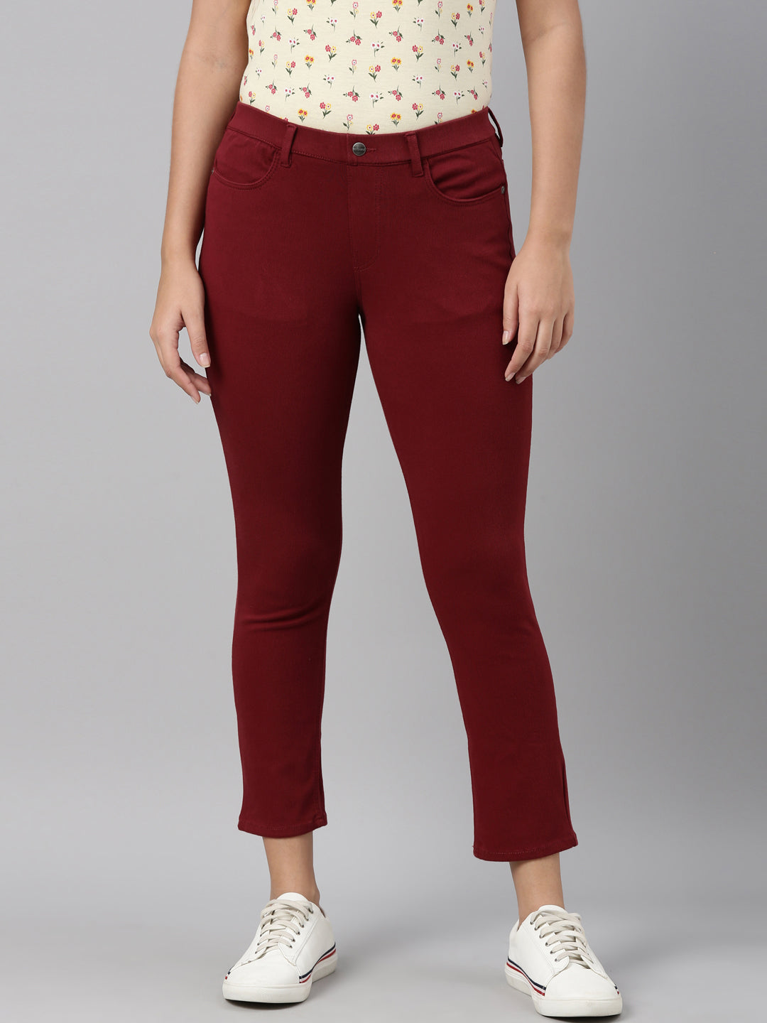 Buy GO COLORS Red Womens Solid Mid Rise Jeggings
