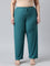 Women Solid Teal Mid Rise Casual Rib Pants