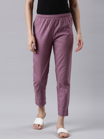 Women Solid Blue Mid Rise Linen Pencil Pants