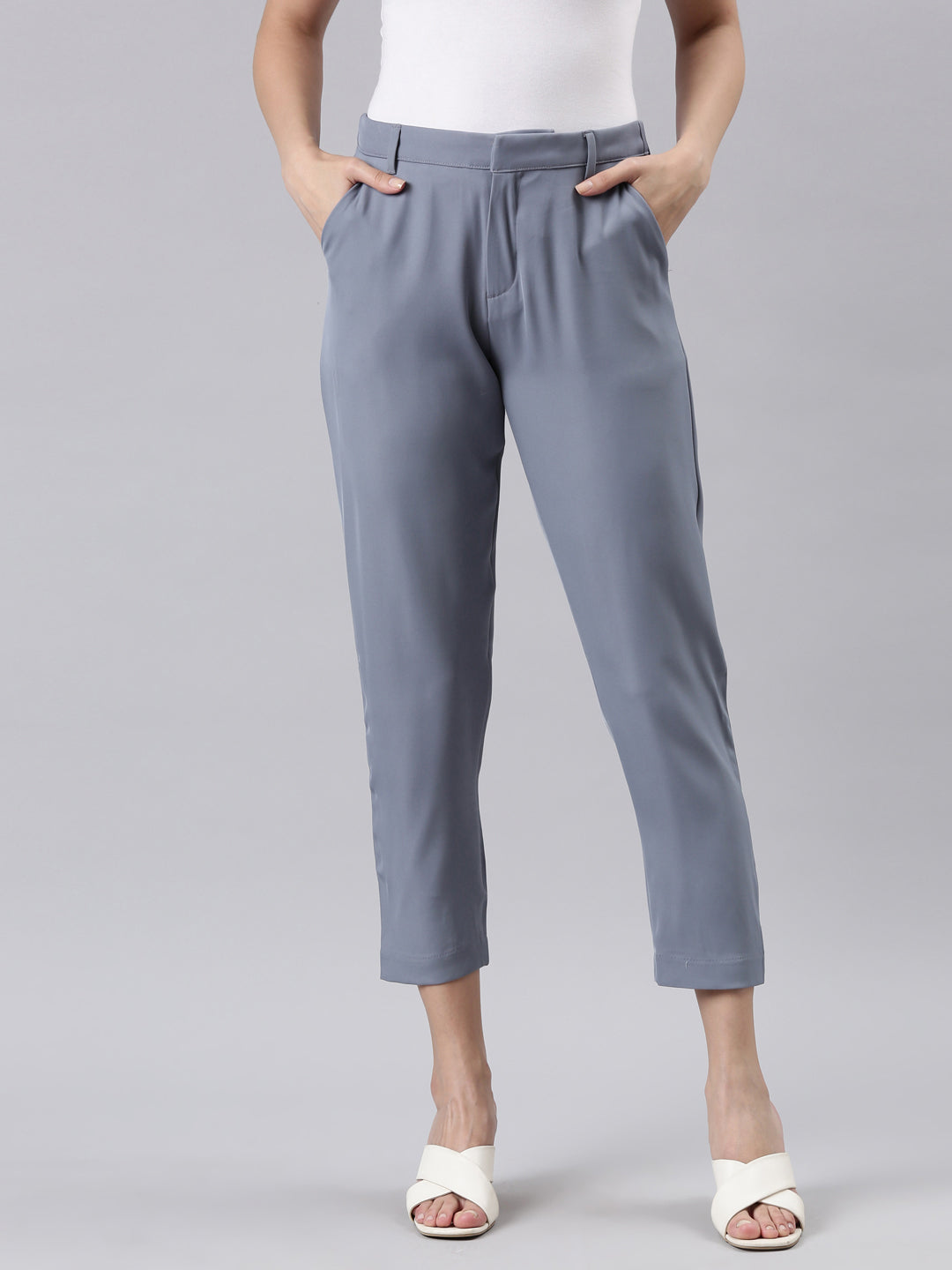 Women Dusty Blue Crepe Pants