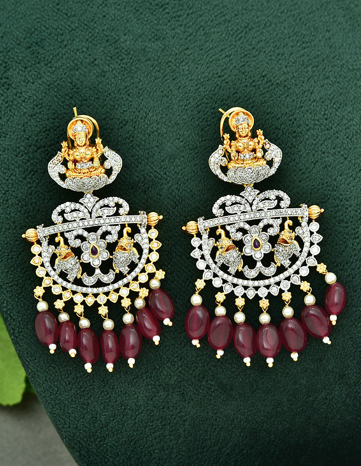 Zirconia GJ Polish Dangler Earrings With Ruby Beads