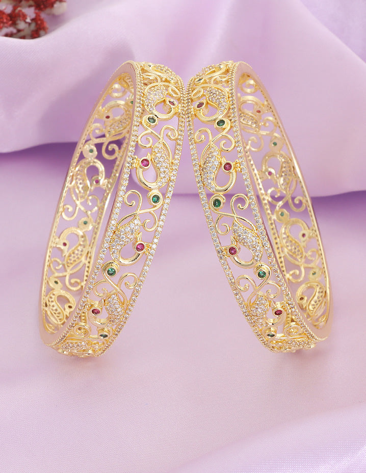 Designer Zirconia Peacock Rani Pink & Green Bangles
