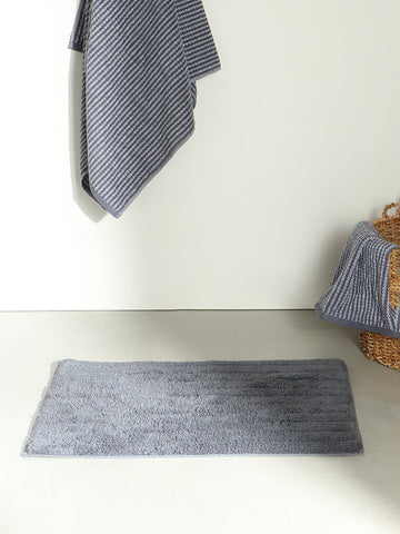 Westside Home Grey Fluffy Stripe Bath Mat