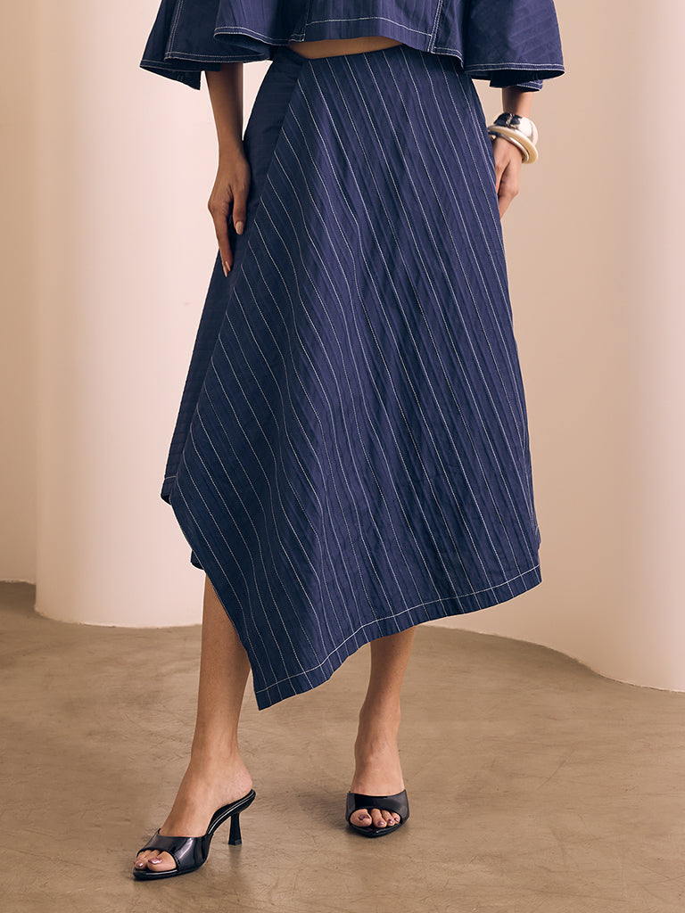 Asymmetric Midi Skirt - Navy