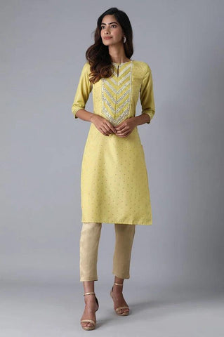 Yellow Glitter Printed kurta