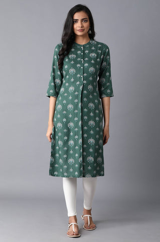 Green Printed Straight kurta