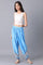 Blue Printed Flared Cotton Salwar With Elasticated Waistband