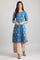 Blue Round Neck Printed Liva kurta