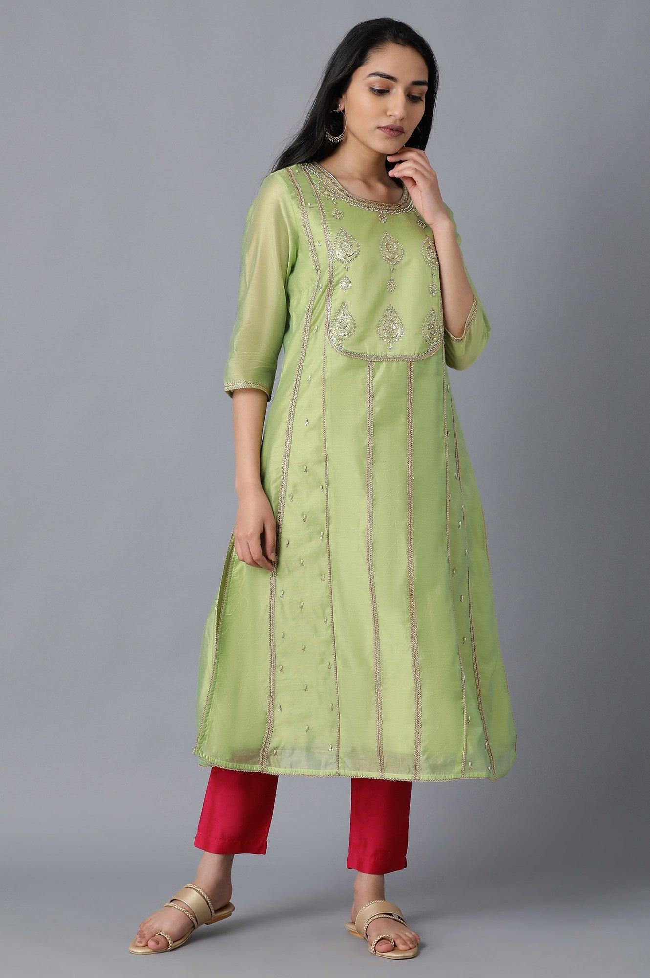 Light Green Round Neck Embellished kurta