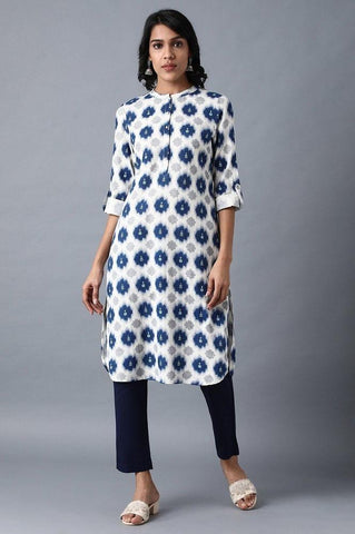 Ecru Mandarin Neck Printed kurta