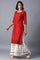 Scarlet Red Round Neck Striped kurta