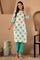 White Pure Cotton Straight Kurta with Green Floral Print