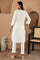 White Round neck Cotton Flax Straight Kurta