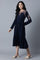 Navy Round Neck Gathered Dress