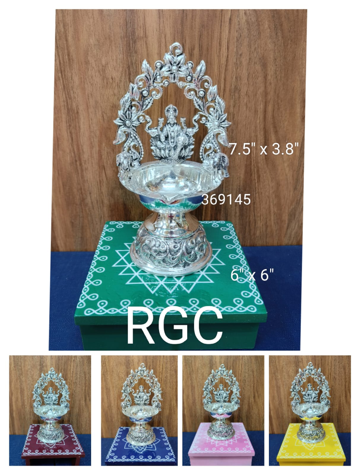 RGC antique German silver new kamakshi diya big size with 1 laminate peeta