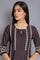 Dark Grey Printed kurta with Embroidery