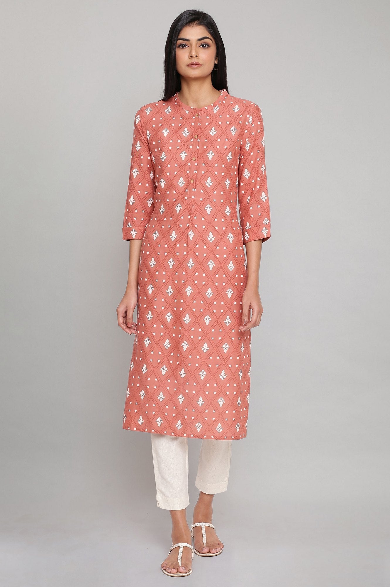 Light Pink Printed Button Down kurta