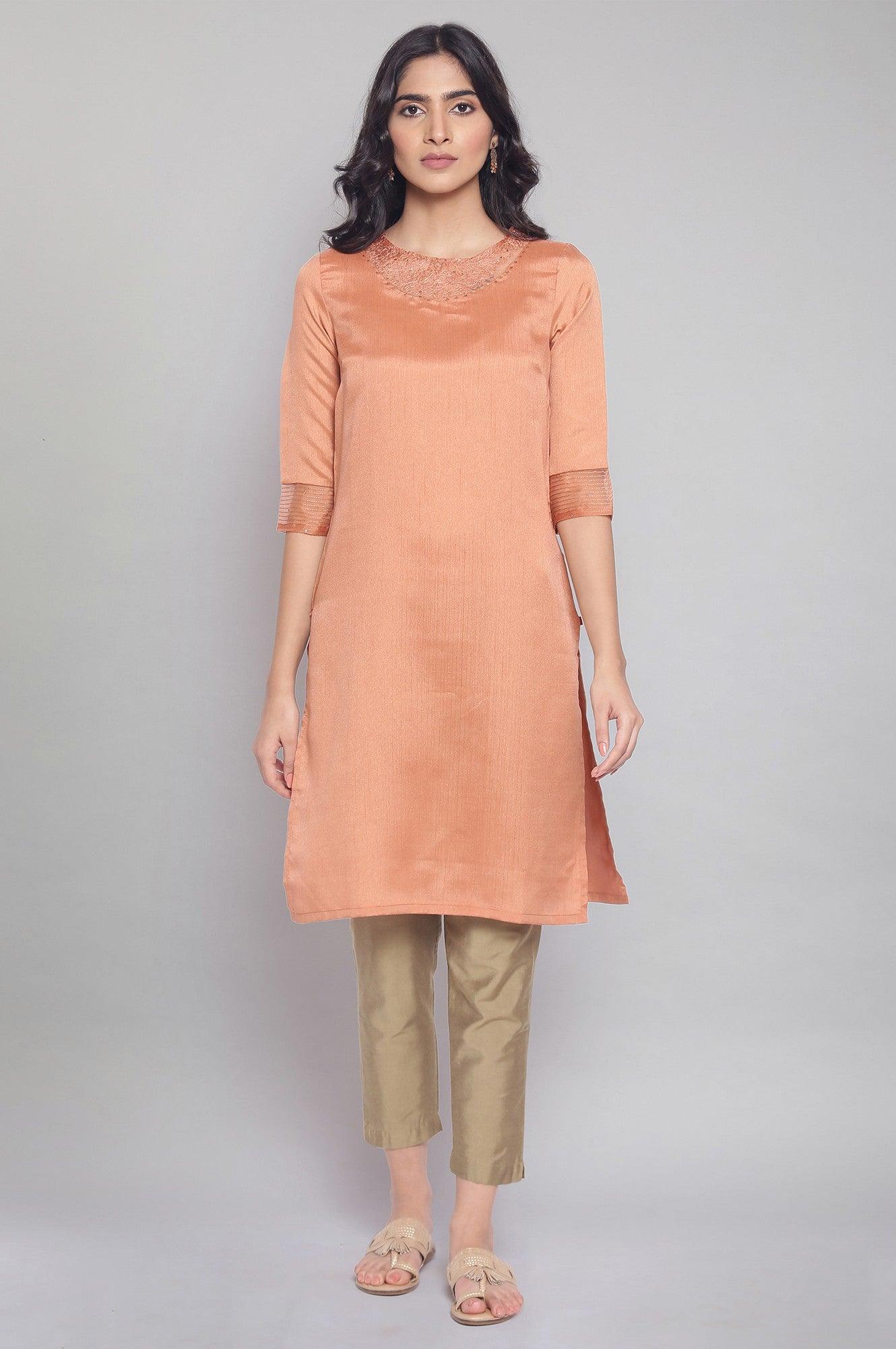 Light Orange kurta with Embroidery