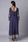 Oxford Blue Embroidered Kalidar Flared Dress