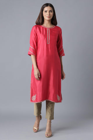 Rasberry Red Solid Festive Straight kurta