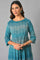 Teal Yarn-Dyed Ikkat Crepe kurta And Straight Pants Set