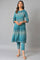 Teal Yarn-Dyed Ikkat Crepe kurta And Straight Pants Set