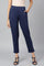 Navy Blue Solid Flared Cotton Pants With Elasticated Waist