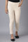 Beige Solid Straight Fit Pants With Elasticated Waist