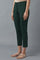 Bottle Green Solid Straight Fit Trousers With Pintuck Detail