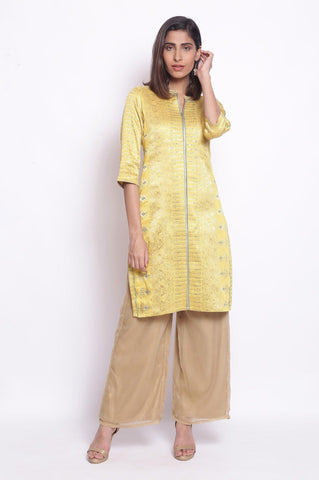 Yellow Floral Jacquard kurta