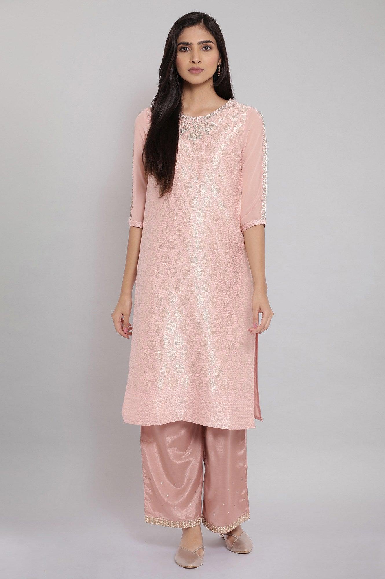 Pink Jacqurd Embroidered kurta