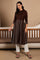 Brown Printed Shirt Collar Flared Kurta With Minimal Thread Work