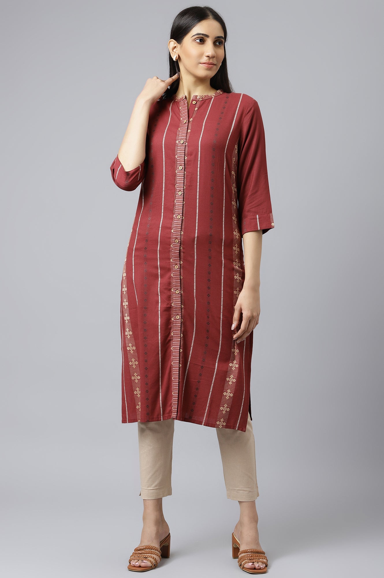 Syrah Red Straight Dobby kurta